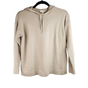 J. Jill Purejill Waffle Knit Hoodie Top Women's PXS Pullover Oatmeal Thermal